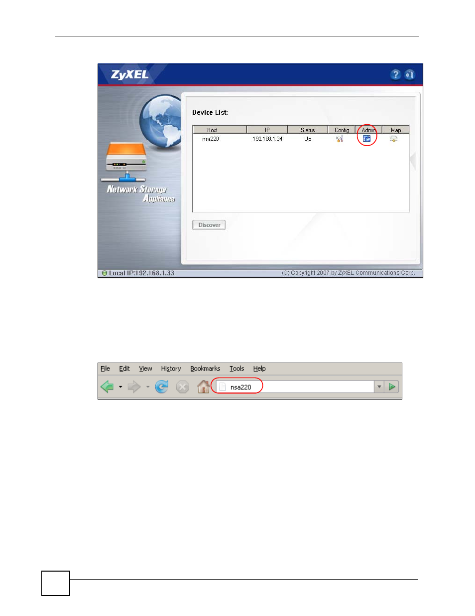 2 web browser access, 3 login, Figure 4 ndu main screen | Figure 5 nsa url | ZyXEL Communications NSA-220 User Manual | Page 30 / 234