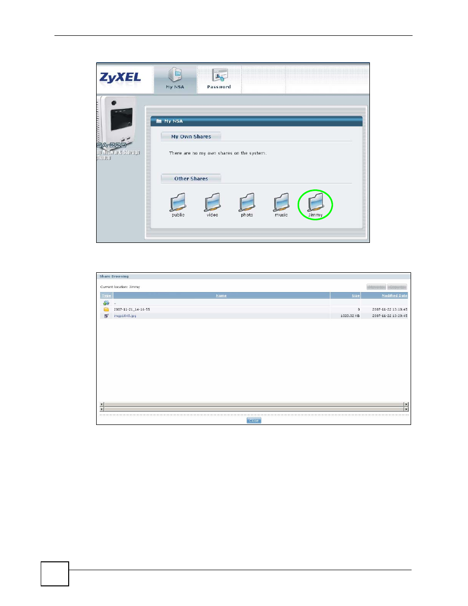 2 download service tutorial, Figure 33 my nsa user login, Figure 34 my nsa user login | ZyXEL Communications NSA-220 User Manual | Page 52 / 234