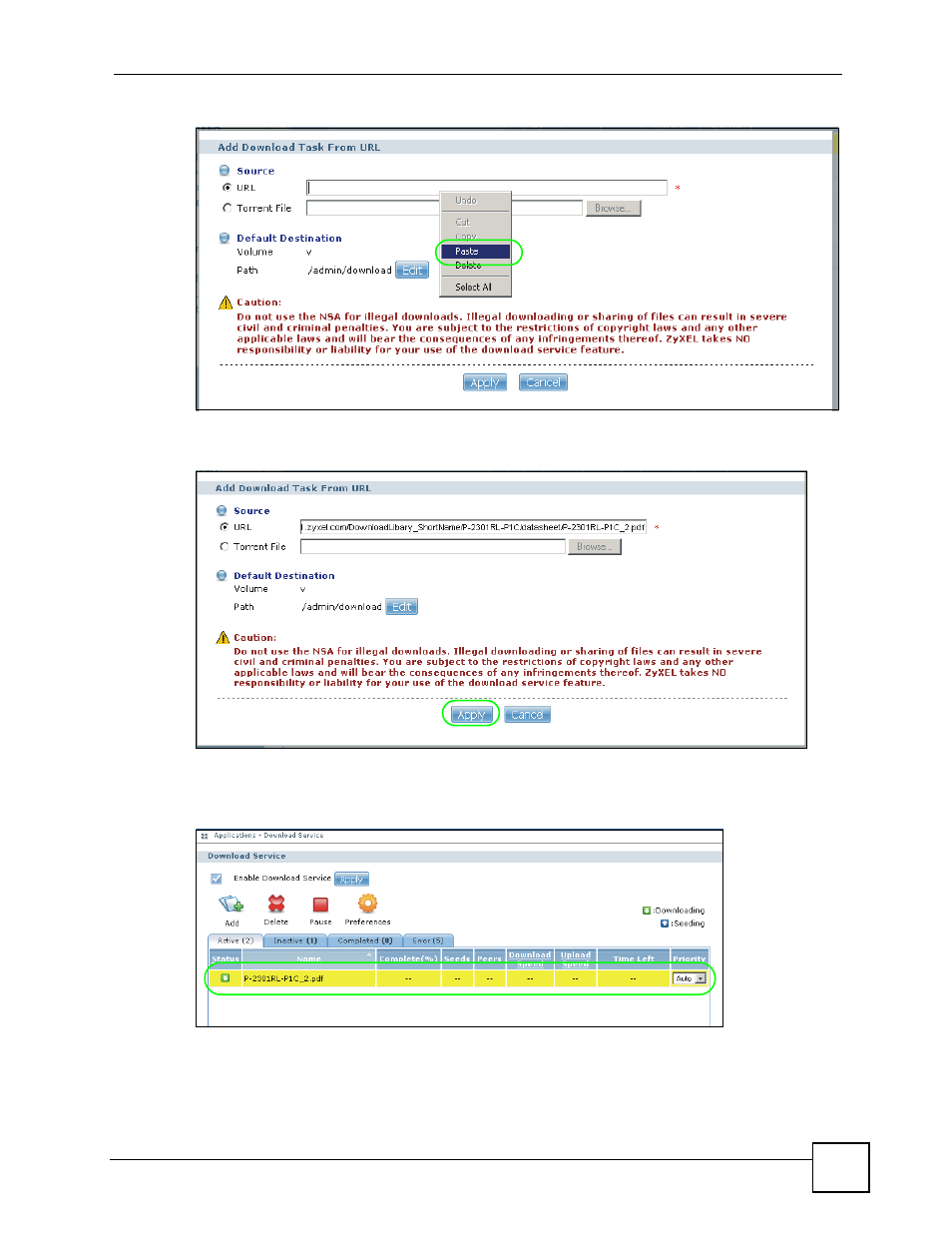 Figure 39 download service tutorial: paste link | ZyXEL Communications NSA-220 User Manual | Page 55 / 234