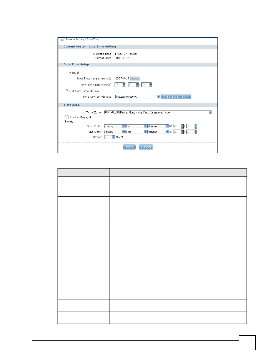 Figure 57 system setting > date/time, Table 14 system setting > date/time | ZyXEL Communications NSA-220 User Manual | Page 71 / 234