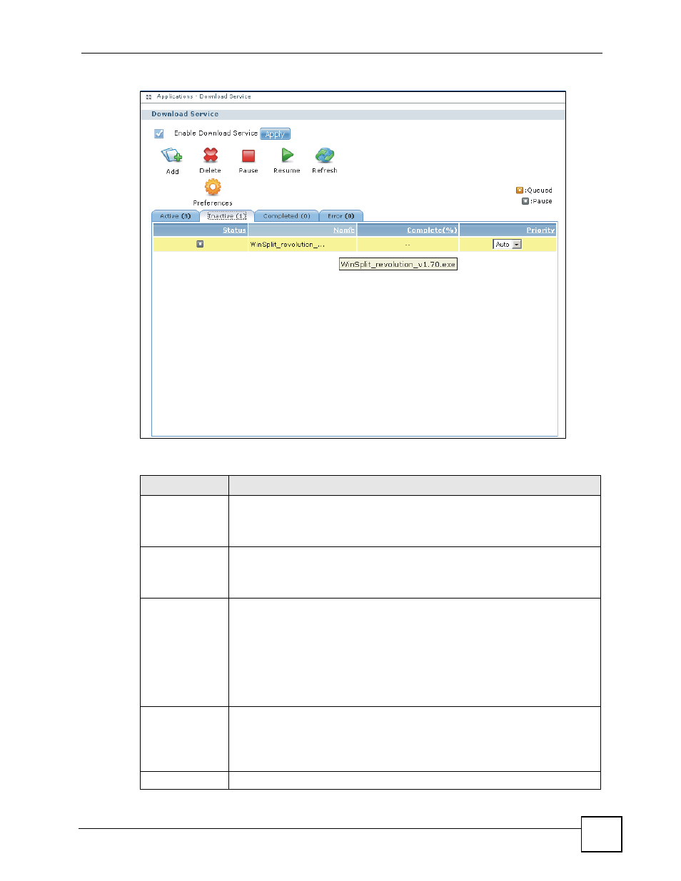 Figure 71 applications > download service, Table 26 applications > download service | ZyXEL Communications NSA-220 User Manual | Page 97 / 234