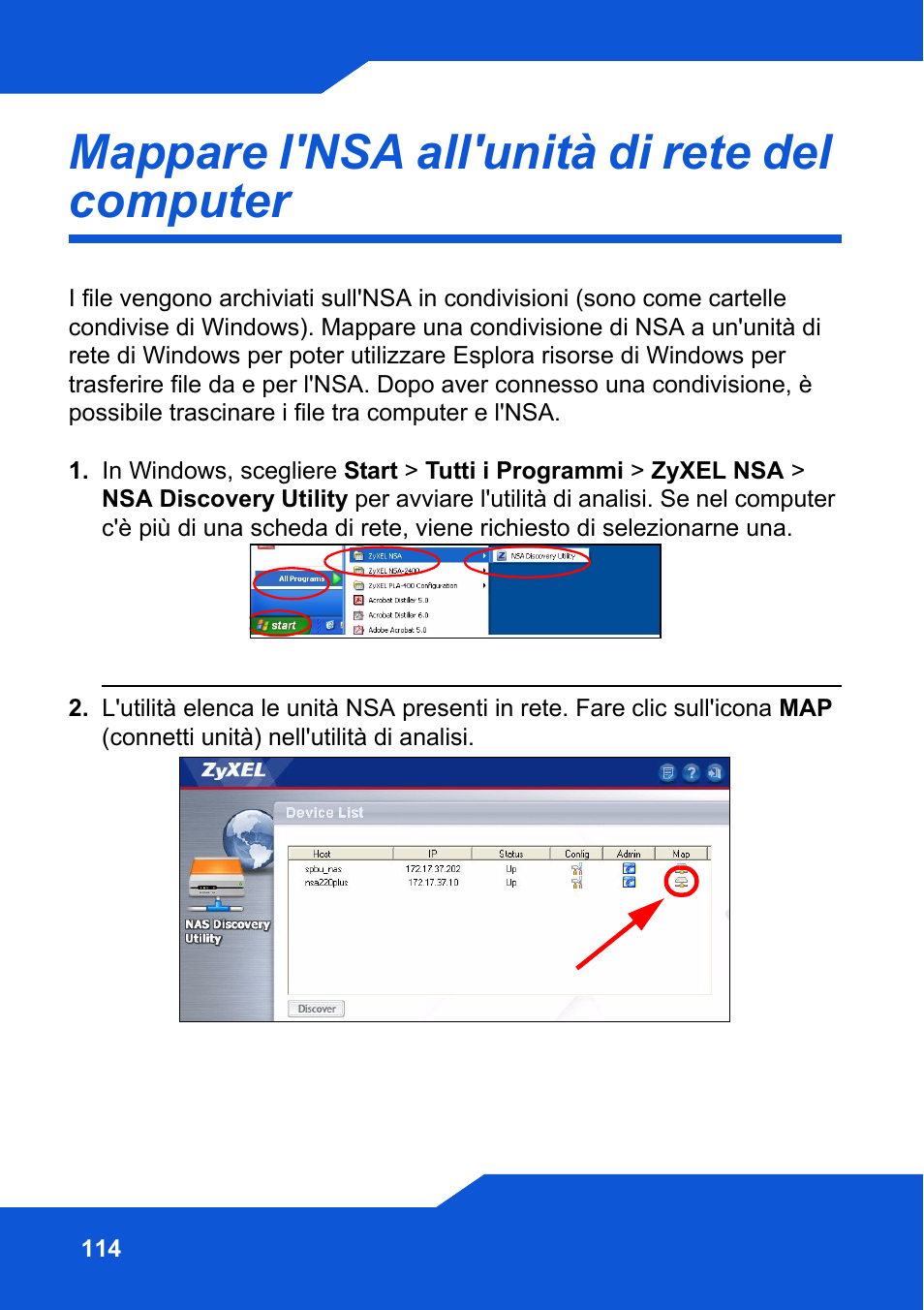 Mappare l'nsa all'unità di rete del computer | ZyXEL Communications Network Storage NSA-220 Plus User Manual | Page 114 / 216