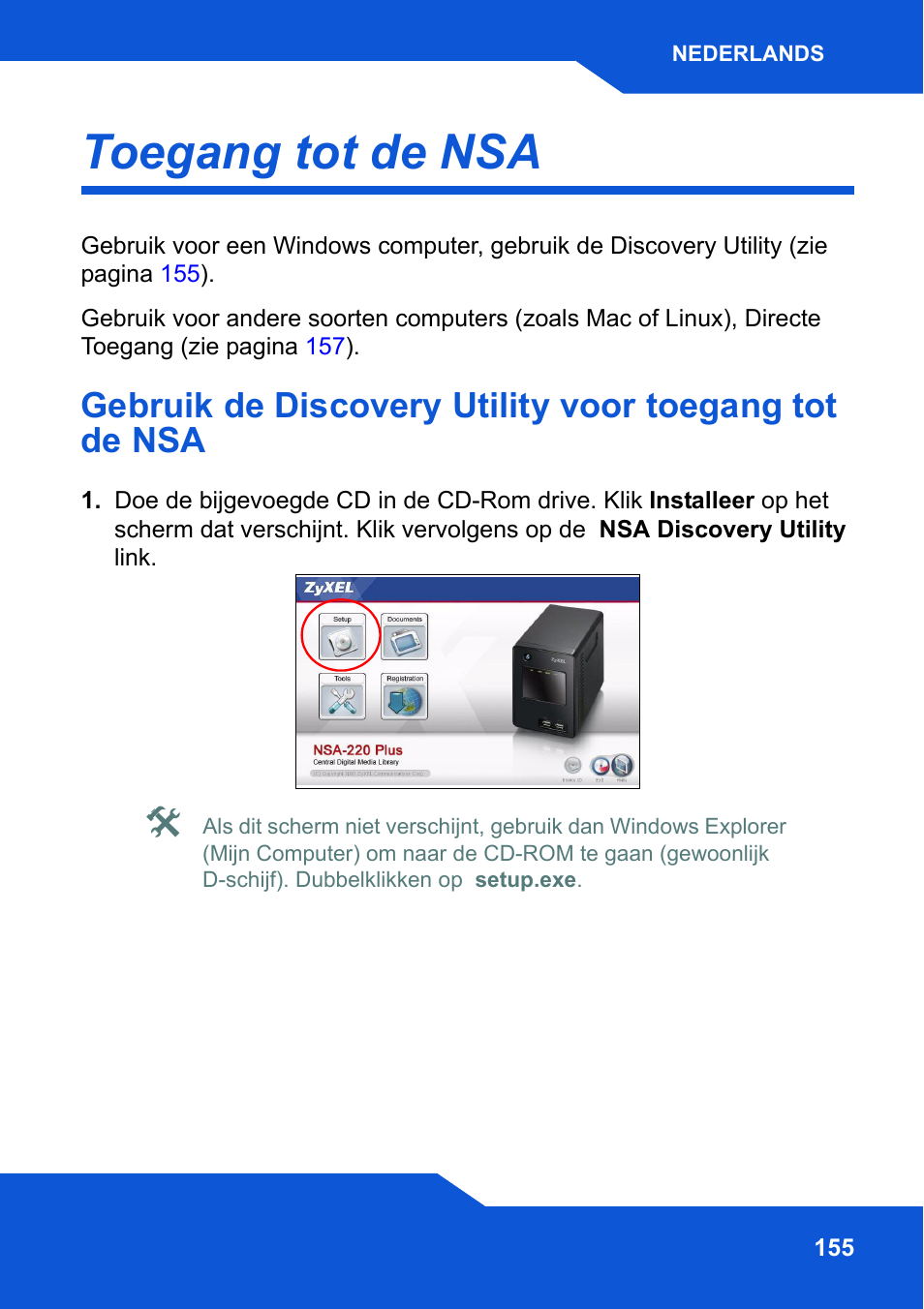 Toegang tot de nsa | ZyXEL Communications Network Storage NSA-220 Plus User Manual | Page 155 / 216