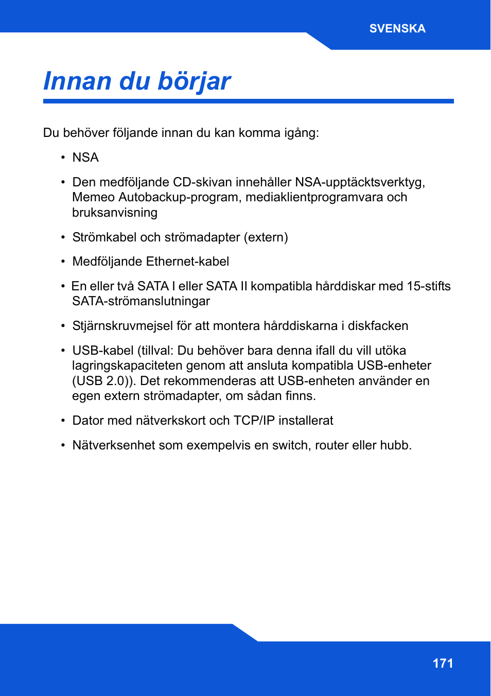 Innan du börjar | ZyXEL Communications Network Storage NSA-220 Plus User Manual | Page 171 / 216