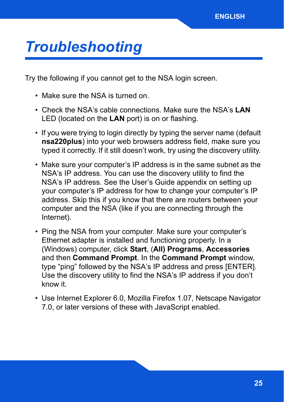 Troubleshooting | ZyXEL Communications Network Storage NSA-220 Plus User Manual | Page 25 / 216