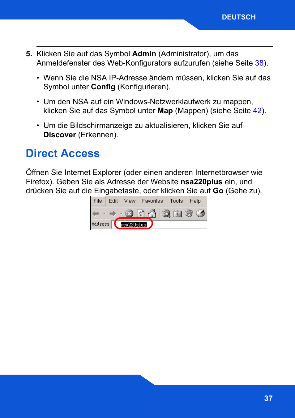 Direct access | ZyXEL Communications Network Storage NSA-220 Plus User Manual | Page 37 / 216