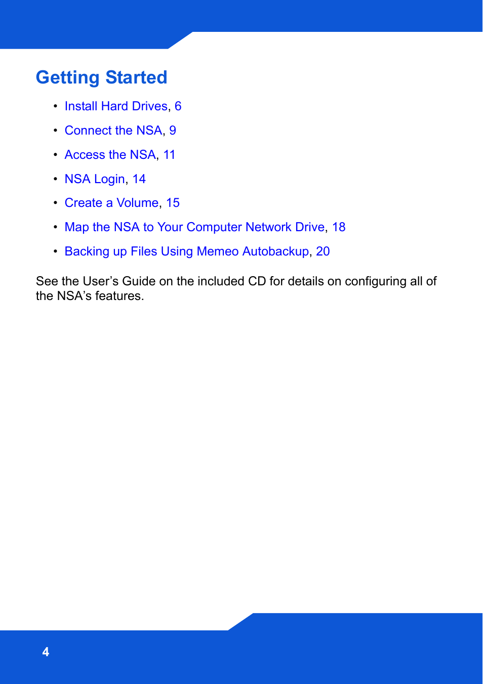 Getting started | ZyXEL Communications Network Storage NSA-220 Plus User Manual | Page 4 / 216