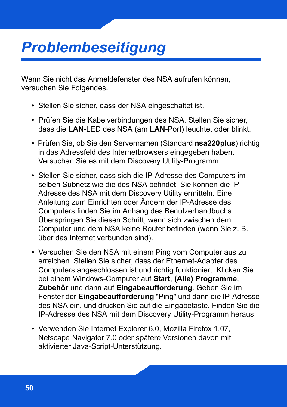 Problembeseitigung | ZyXEL Communications Network Storage NSA-220 Plus User Manual | Page 50 / 216