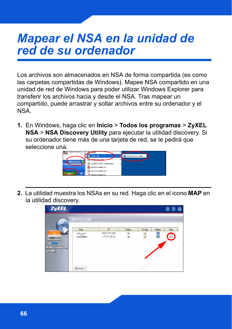 Mapear el nsa en la unidad de red de su ordenador | ZyXEL Communications Network Storage NSA-220 Plus User Manual | Page 66 / 216