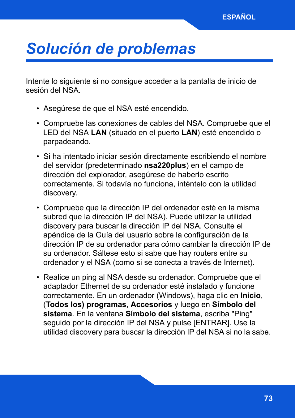 Solución de problemas | ZyXEL Communications Network Storage NSA-220 Plus User Manual | Page 73 / 216