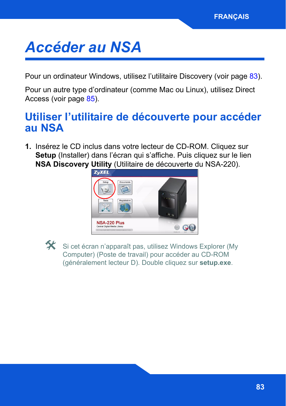 Accéder au nsa | ZyXEL Communications Network Storage NSA-220 Plus User Manual | Page 83 / 216