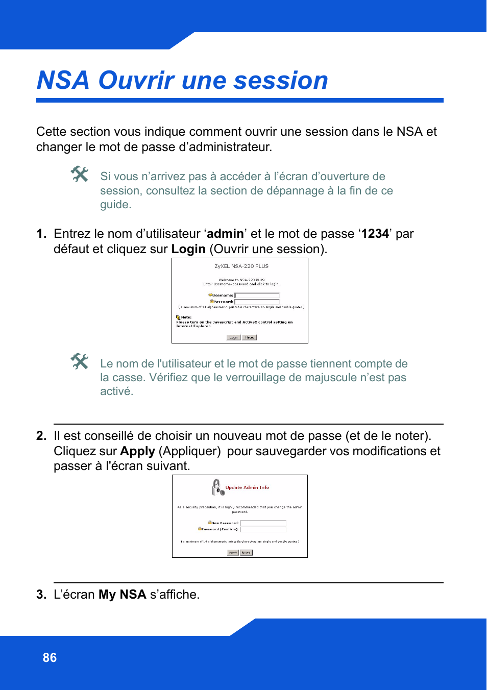 Nsa ouvrir une session | ZyXEL Communications Network Storage NSA-220 Plus User Manual | Page 86 / 216