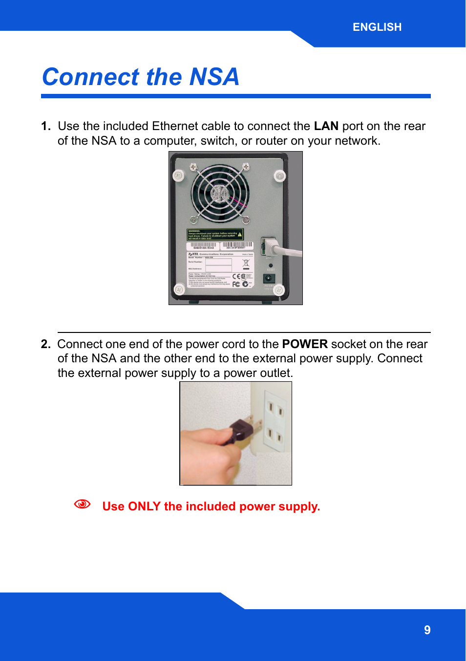 Connect the nsa | ZyXEL Communications Network Storage NSA-220 Plus User Manual | Page 9 / 216