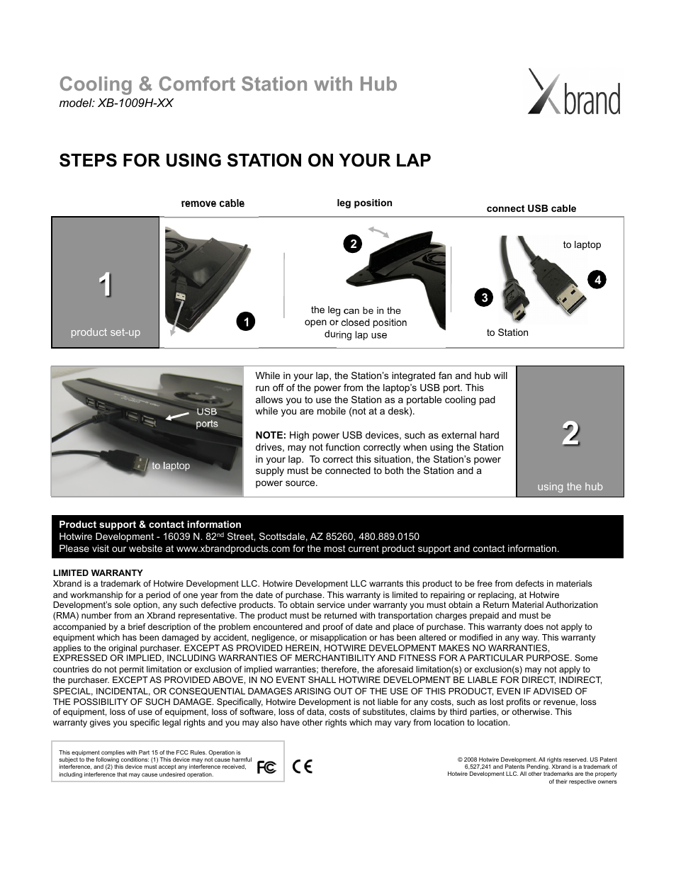 Cooling & comfort station with hub, Steps for using station on your lap | Xbrand Cooling & Comfort Station with Hub XB-1009H-XX User Manual | Page 2 / 2