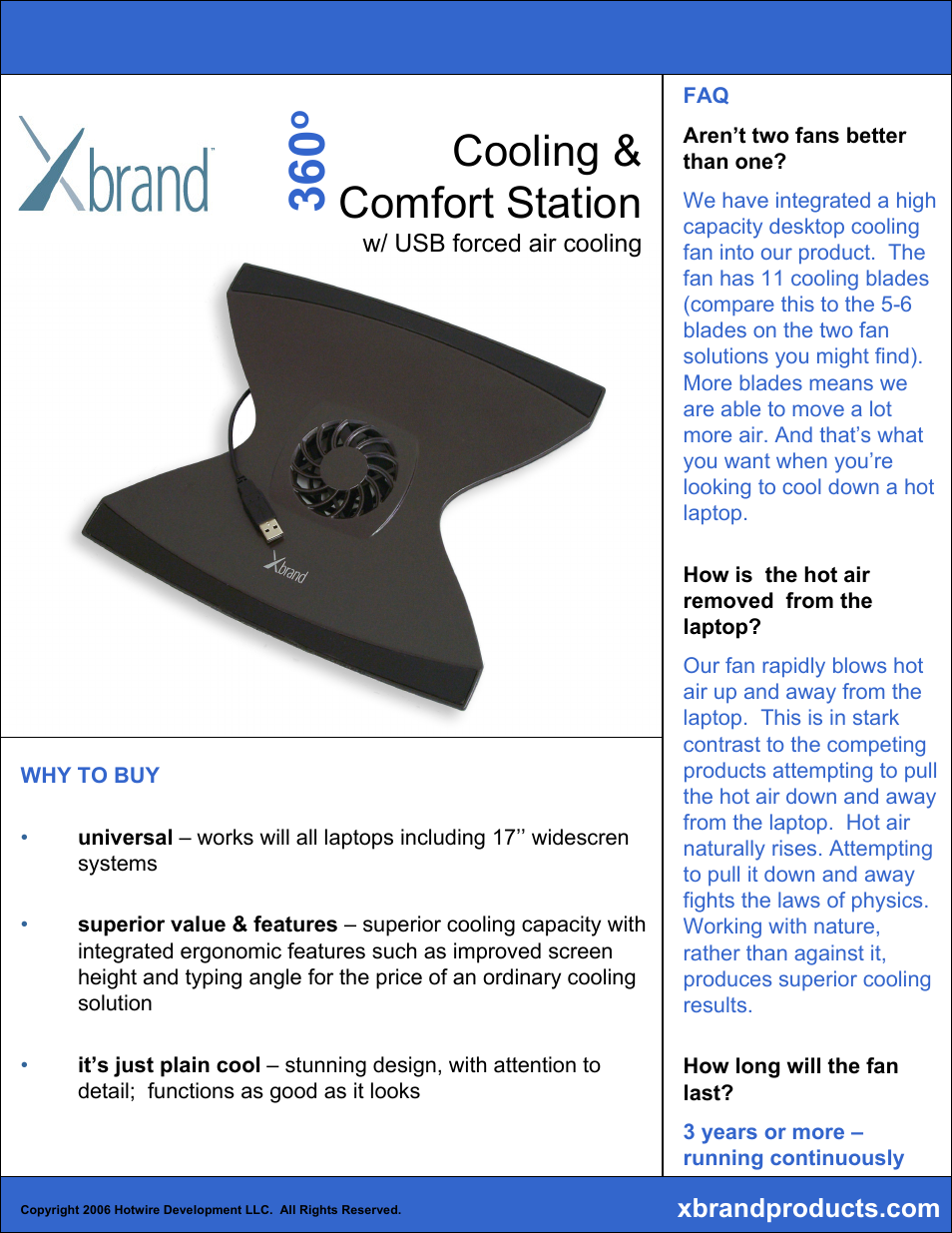 Cooling & comfort station | Xbrand Universal Docking Stand 360 User Manual | Page 2 / 3