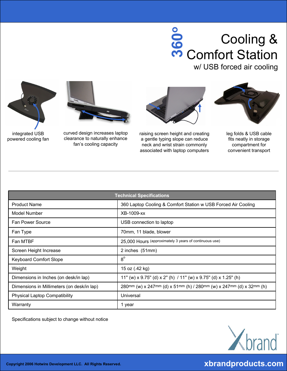 Cooling & comfort station, W/ usb forced air cooling | Xbrand Universal Docking Stand 360 User Manual | Page 3 / 3