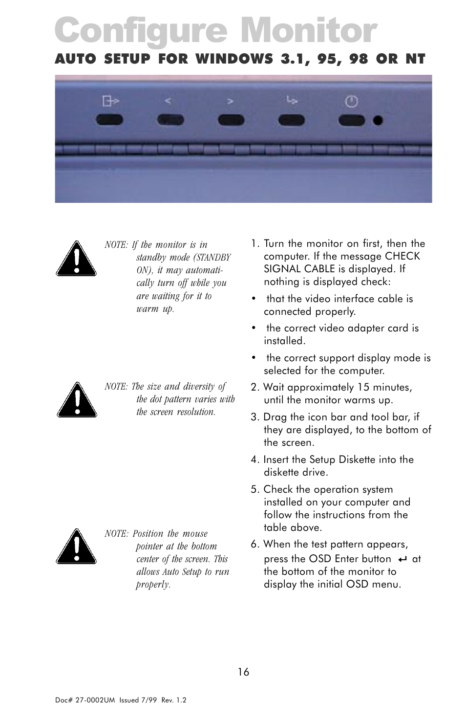 Auto setup for windows 3.1, 95, 98 or nt, Configure monitor | Z Microsystems 15 User Manual | Page 16 / 35