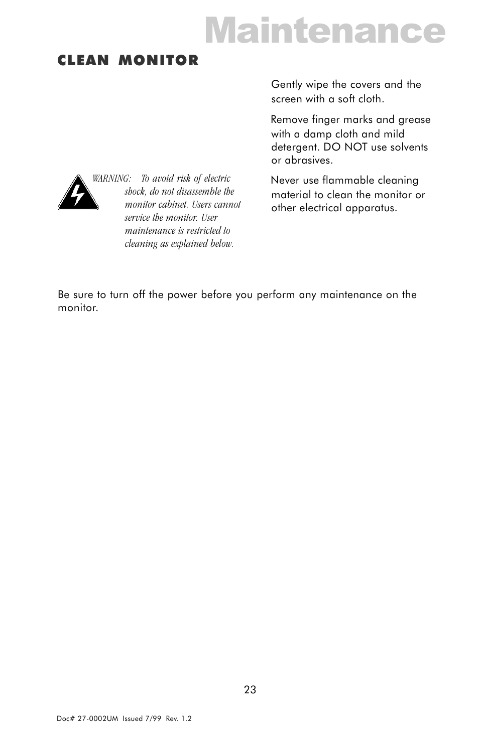 Maintenance, Clean monitor | Z Microsystems 15 User Manual | Page 23 / 35