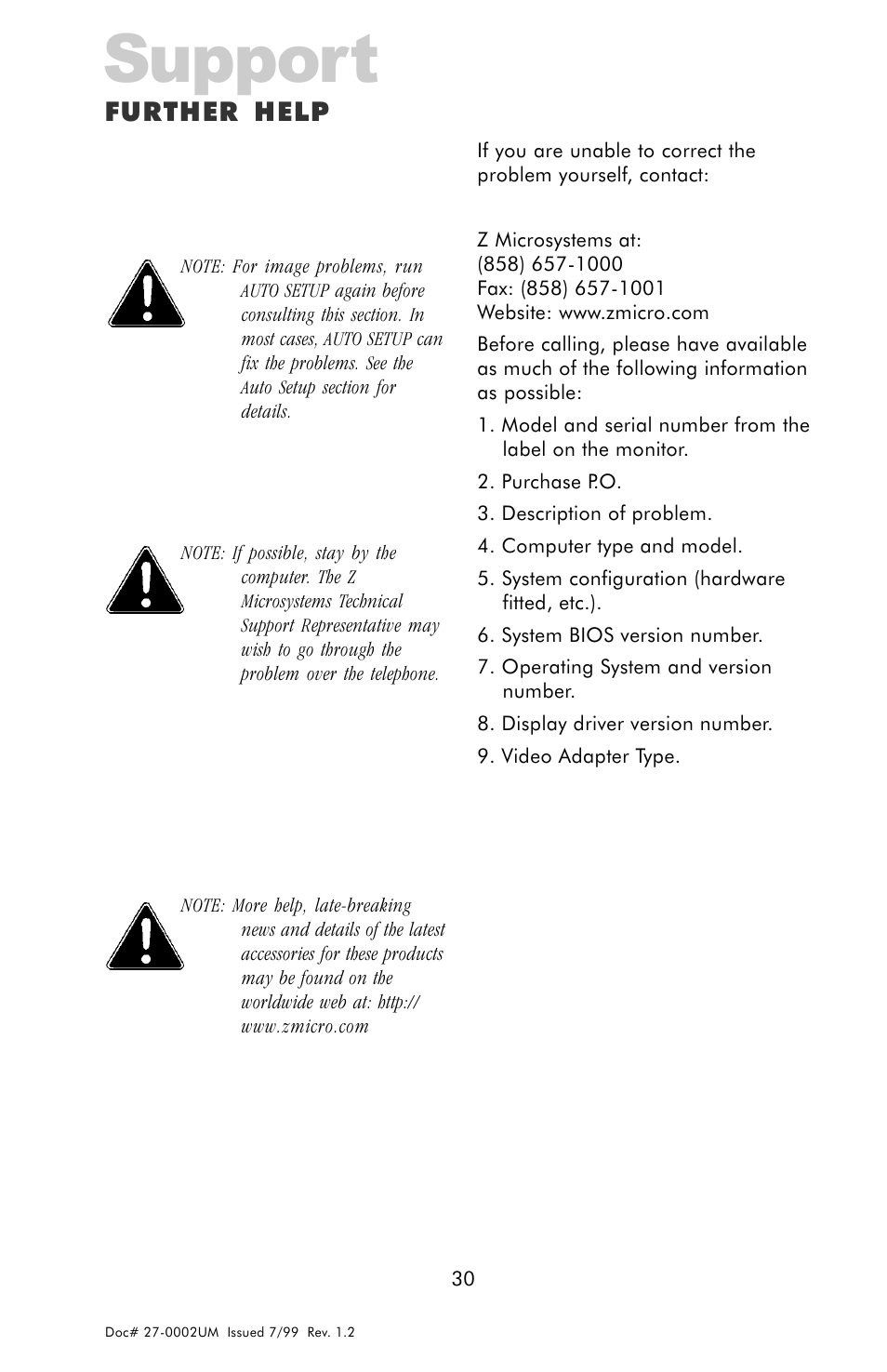 Support, Further help | Z Microsystems 15 User Manual | Page 30 / 35