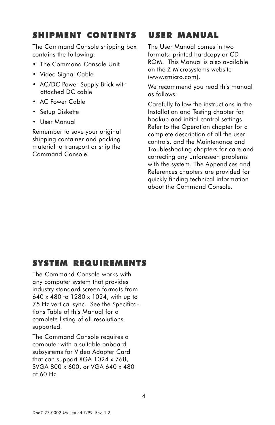 Starting point, Shipment contents, User manual4 | System requirements, User manual shipment contents | Z Microsystems 15 User Manual | Page 4 / 35