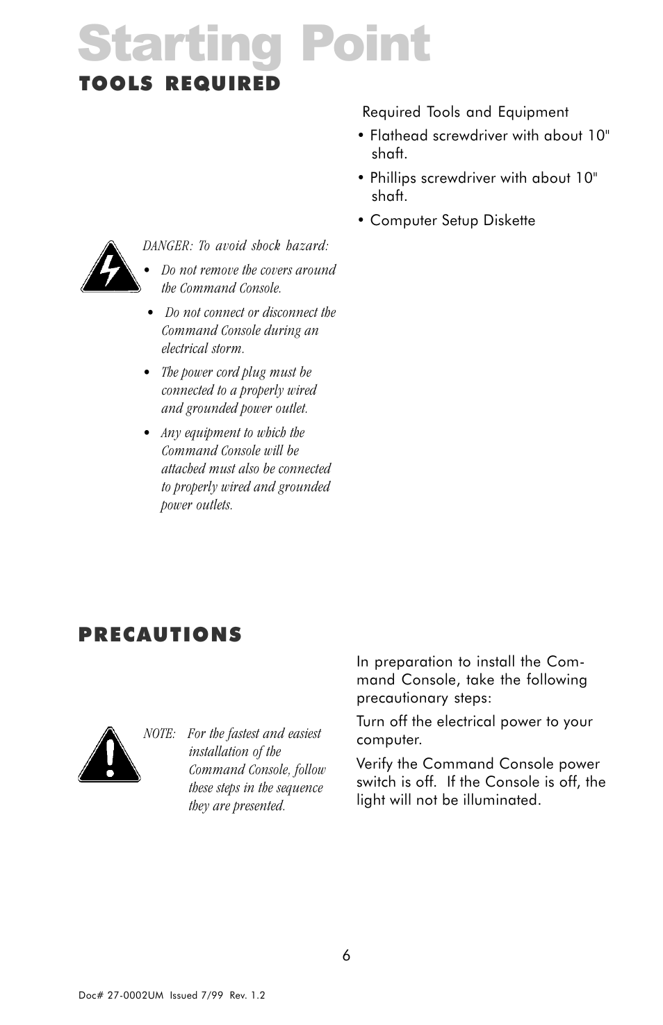 Preparation, Starting point, Tools required precautions | Z Microsystems 15 User Manual | Page 6 / 35