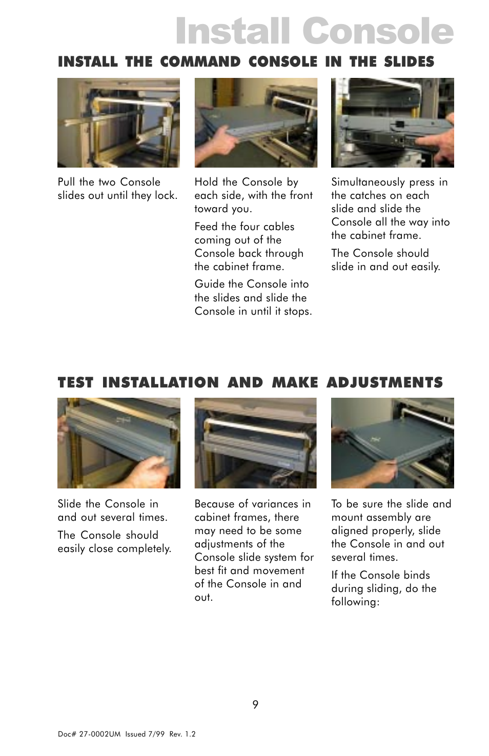 Install console, Install the command console in the slides, Test installation and make adjustments | Z Microsystems 15 User Manual | Page 9 / 35