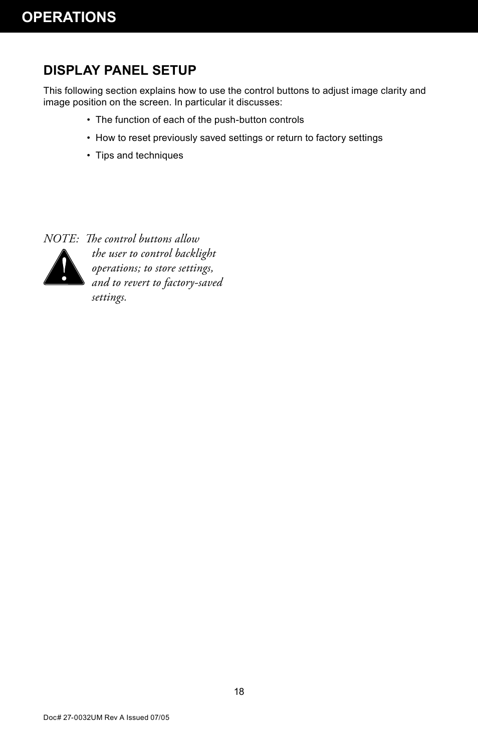 Operations, Display panel setup | Z Microsystems SL User Manual | Page 18 / 51