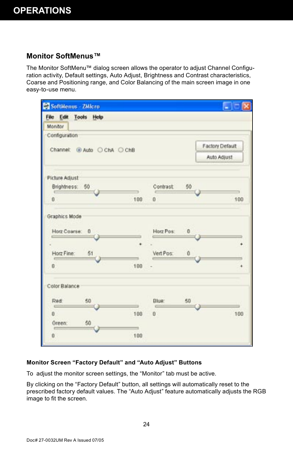Operations, Monitor softmenus | Z Microsystems SL User Manual | Page 24 / 51