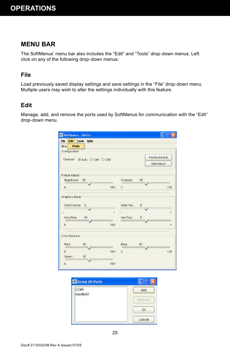 Operations, Menu bar | Z Microsystems SL User Manual | Page 25 / 51