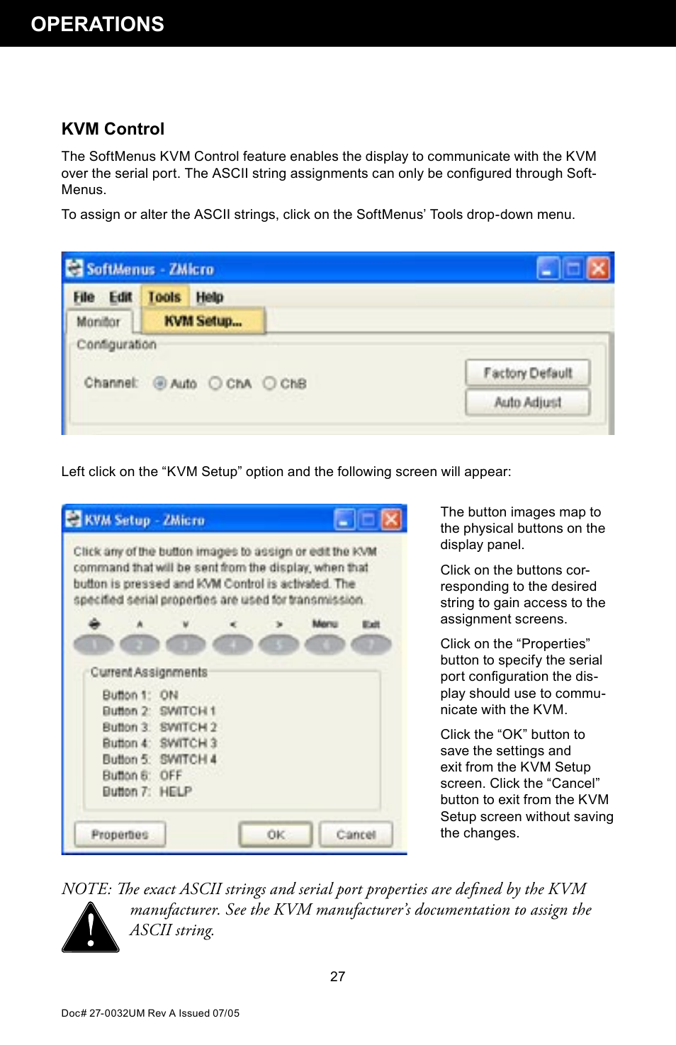 Operations, Kvm control | Z Microsystems SL User Manual | Page 27 / 51