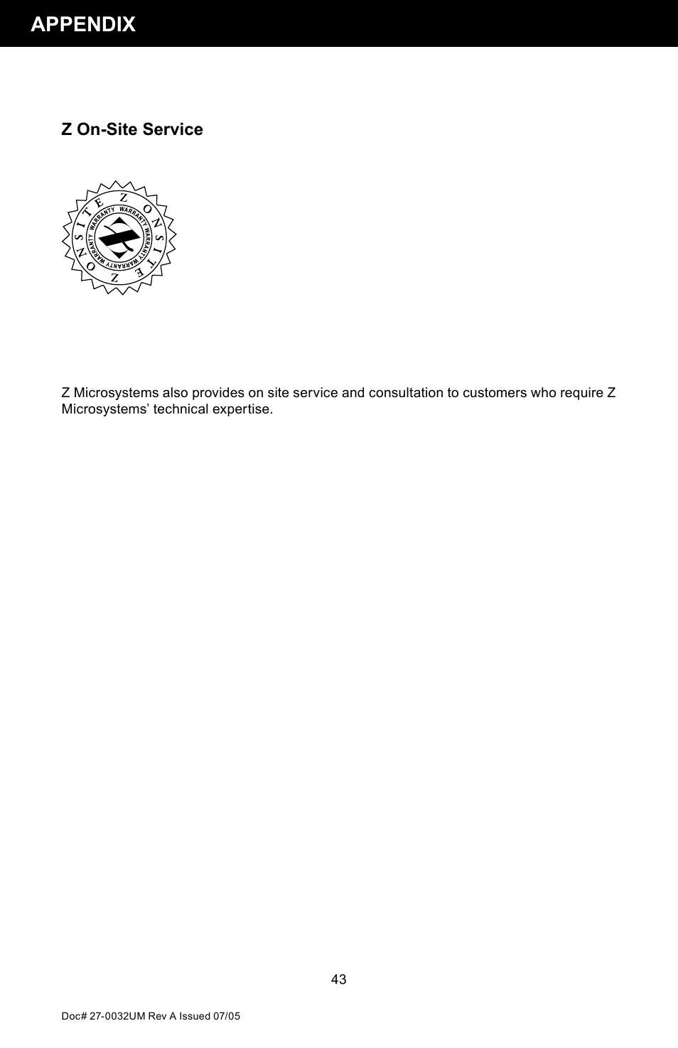Appendix, Z on-site service | Z Microsystems SL User Manual | Page 43 / 51