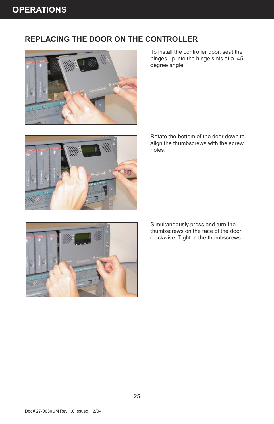 Operations, Replacing the door on the controller | Z Microsystems 8X User Manual | Page 25 / 51
