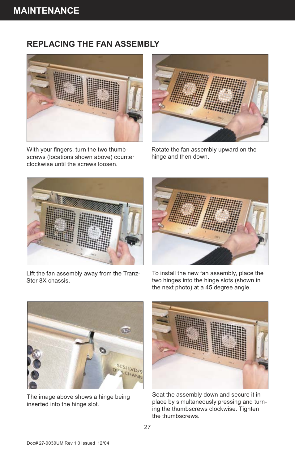 Maintenance, Replacing the fan assembly | Z Microsystems 8X User Manual | Page 27 / 51