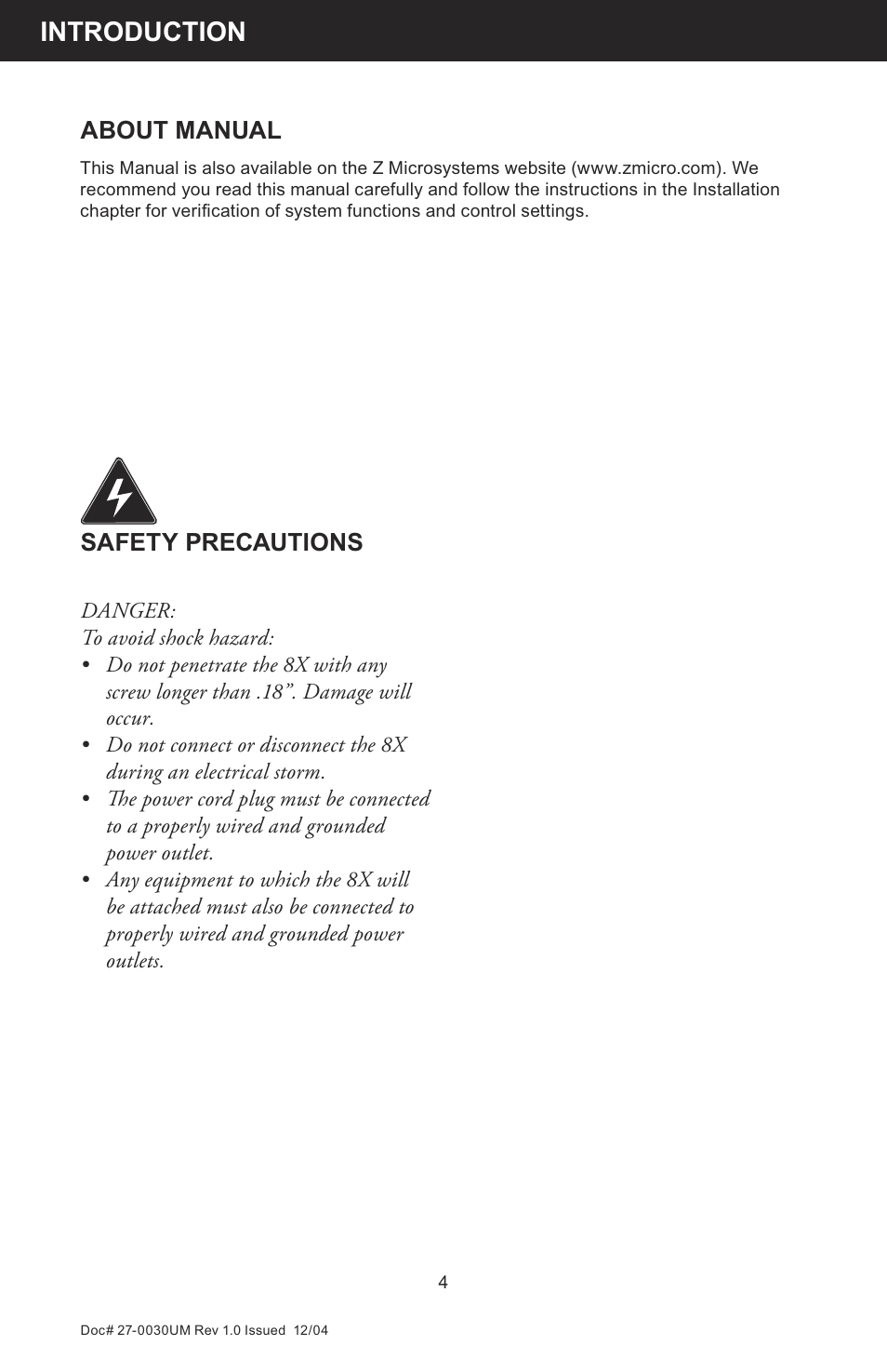 Introduction | Z Microsystems 8X User Manual | Page 4 / 51