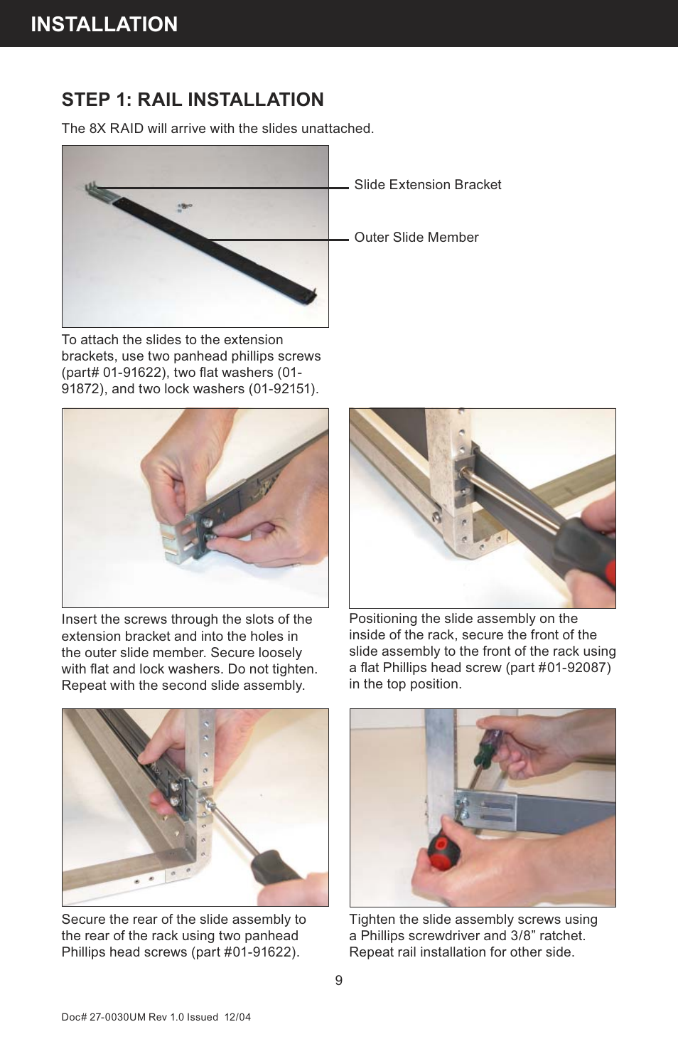 Installation, Step 1: rail installation | Z Microsystems 8X User Manual | Page 9 / 51
