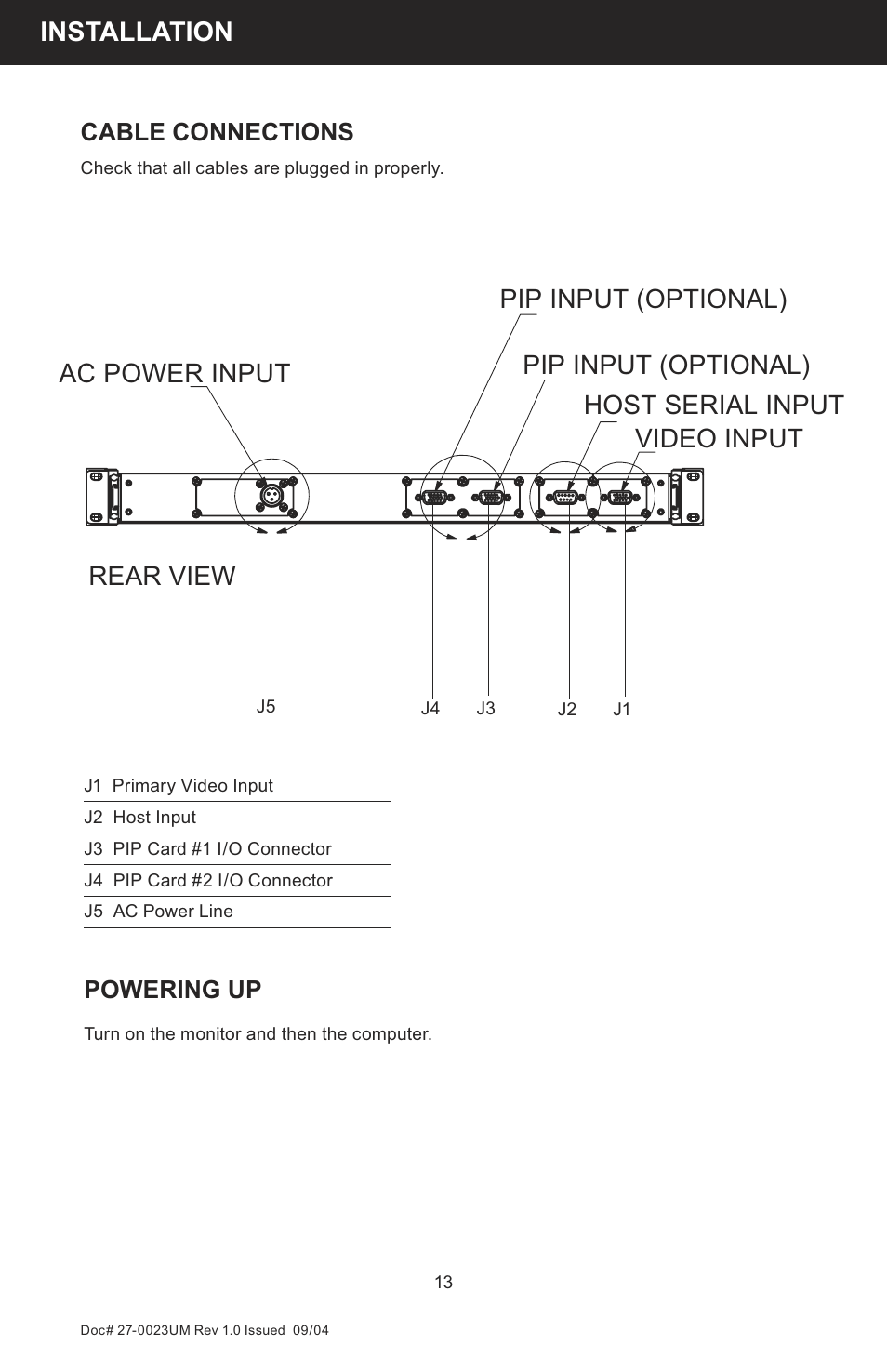 Installation, Cable connections, Powering up | Z Microsystems 19 User Manual | Page 13 / 67