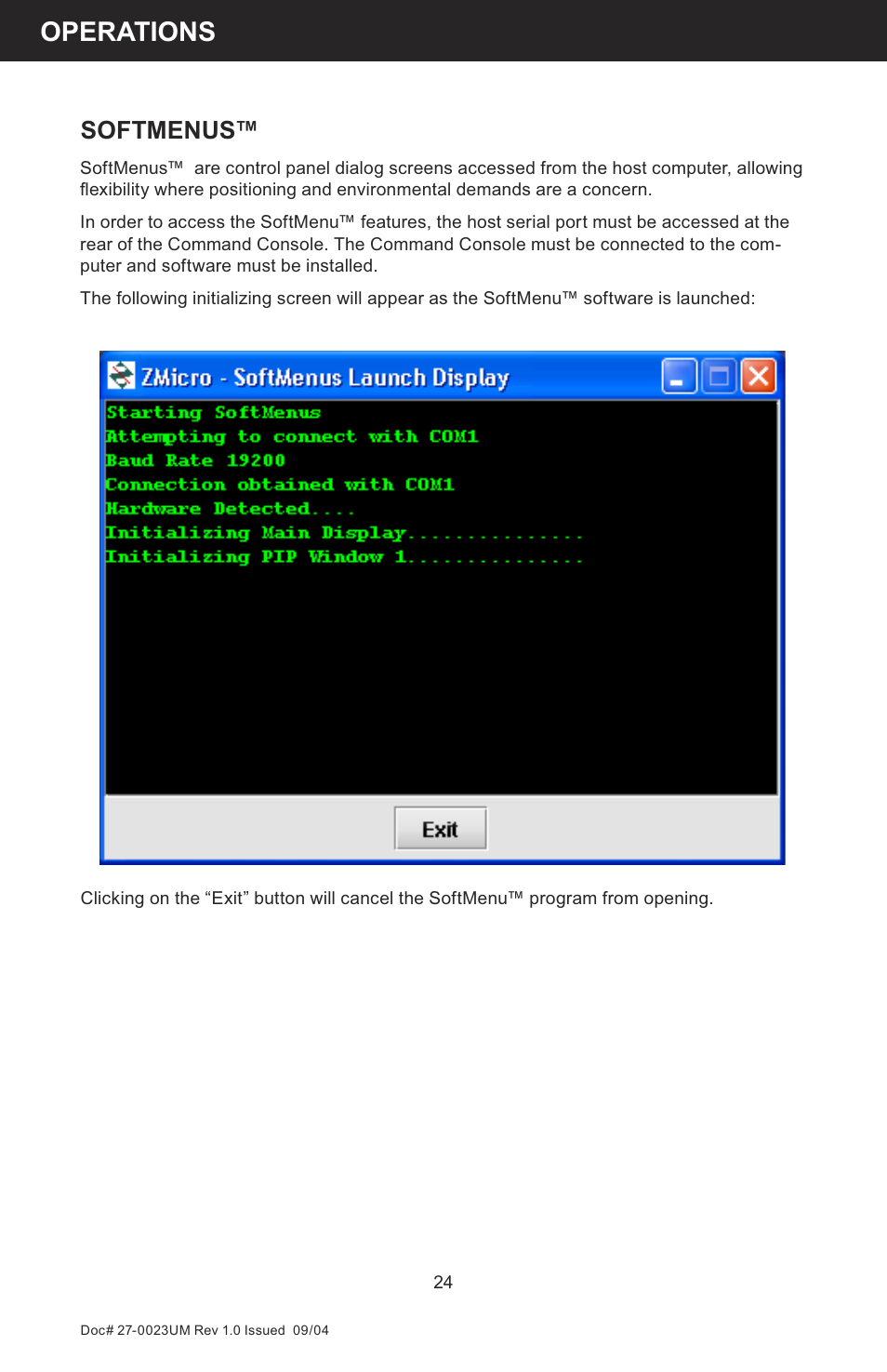 Operations, Softmenus | Z Microsystems 19 User Manual | Page 24 / 67