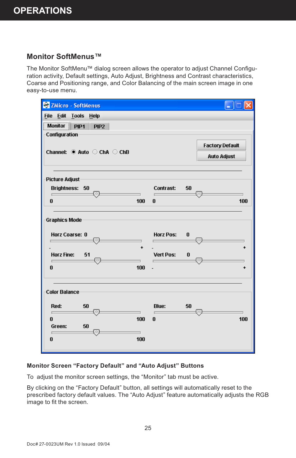 Operations, Monitor softmenus | Z Microsystems 19 User Manual | Page 25 / 67