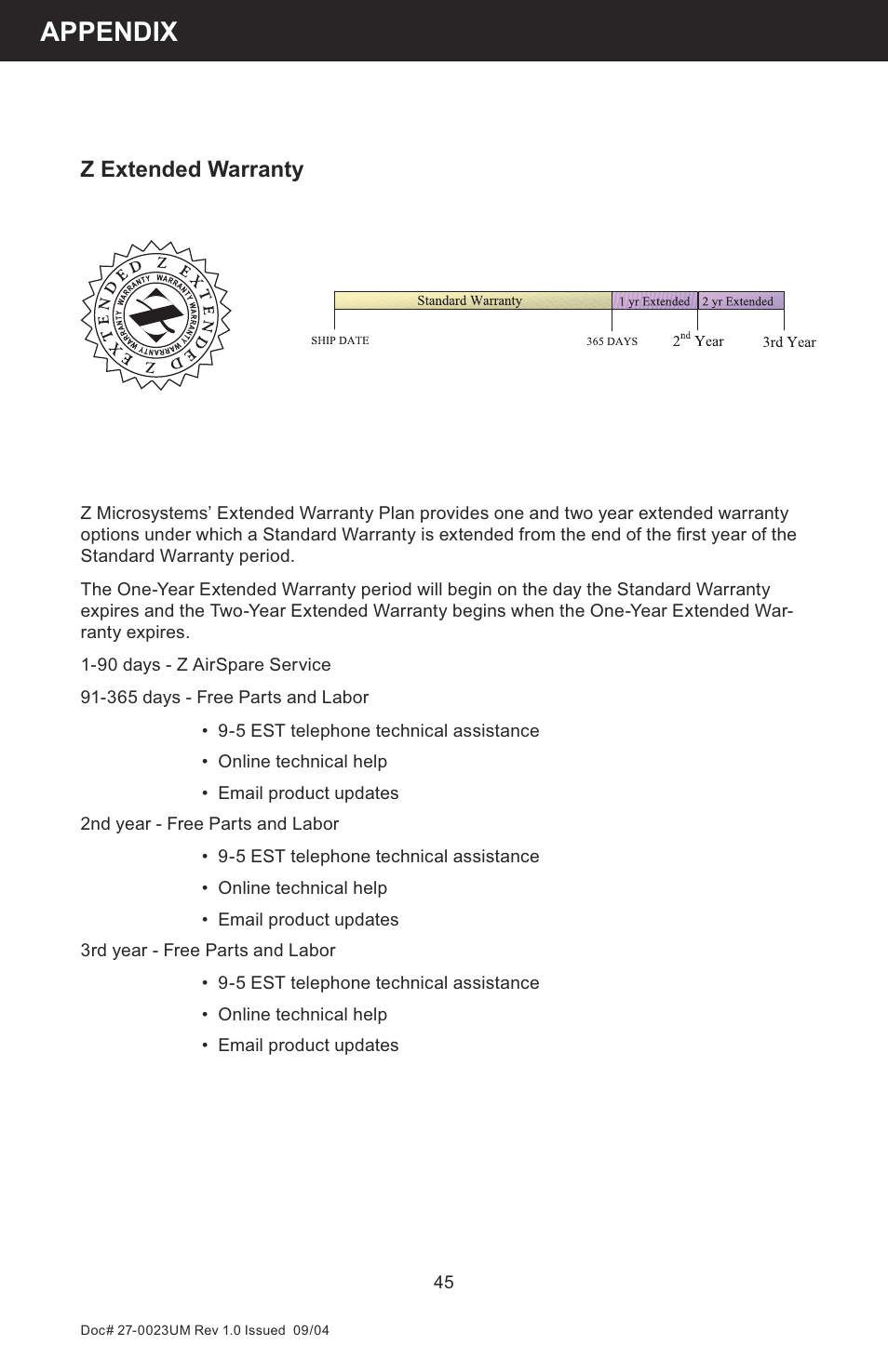 Appendix, Z extended warranty | Z Microsystems 19 User Manual | Page 45 / 67