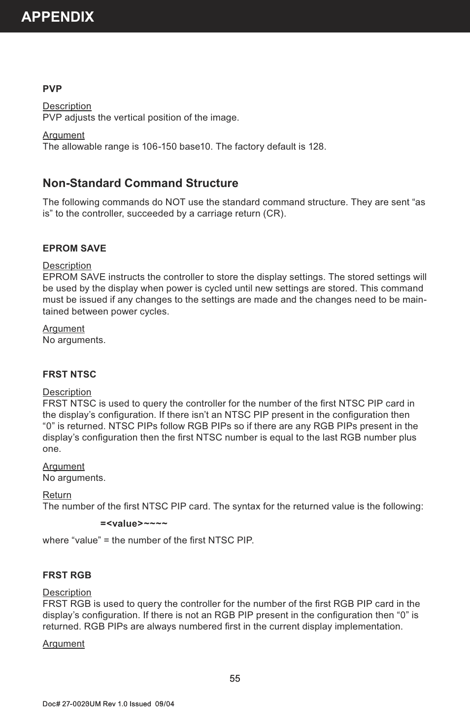 Appendix, Non-standard command structure | Z Microsystems 19 User Manual | Page 55 / 67