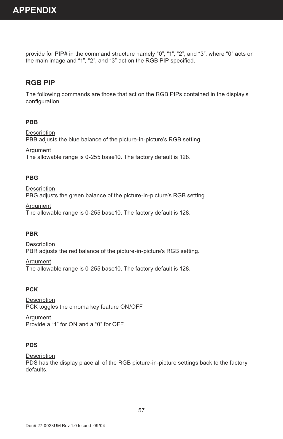 Appendix, Rgb pip | Z Microsystems 19 User Manual | Page 57 / 67