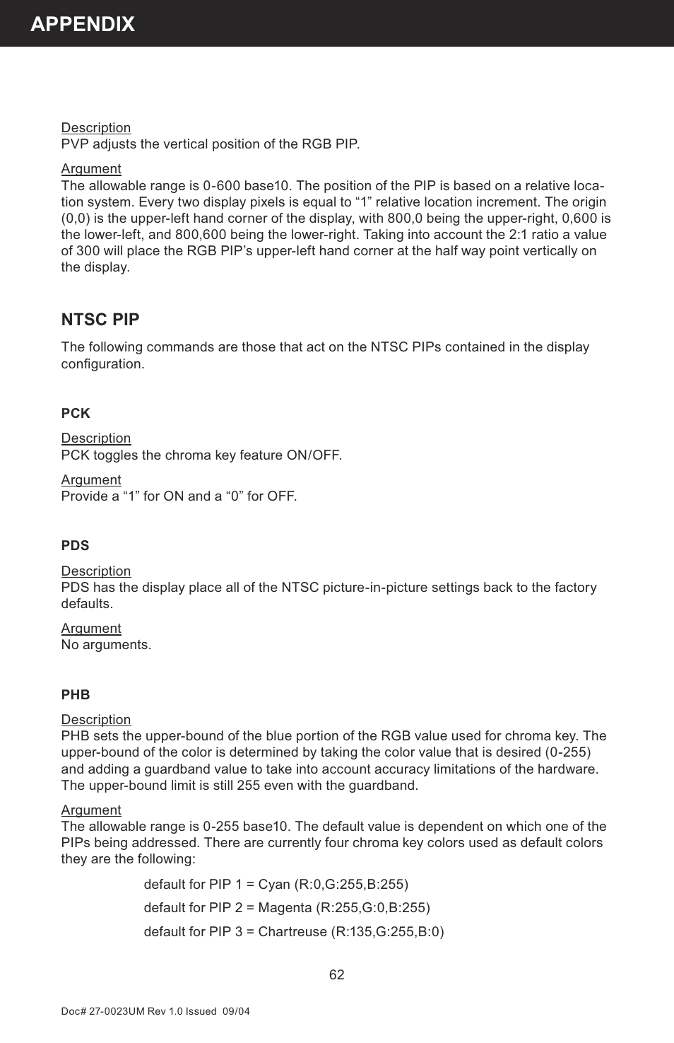 Appendix, Ntsc pip | Z Microsystems 19 User Manual | Page 62 / 67