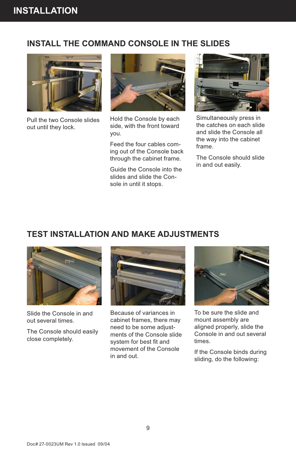 Appendix installation, Install the command console in the slides, Test installation and make adjustments | Z Microsystems 19 User Manual | Page 9 / 67