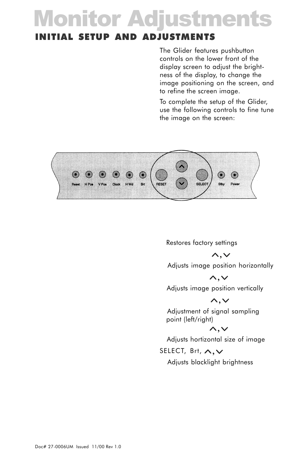 Monitor adjustments, Initial setup and adjustments | Z Microsystems GLIDER 20 User Manual | Page 16 / 35