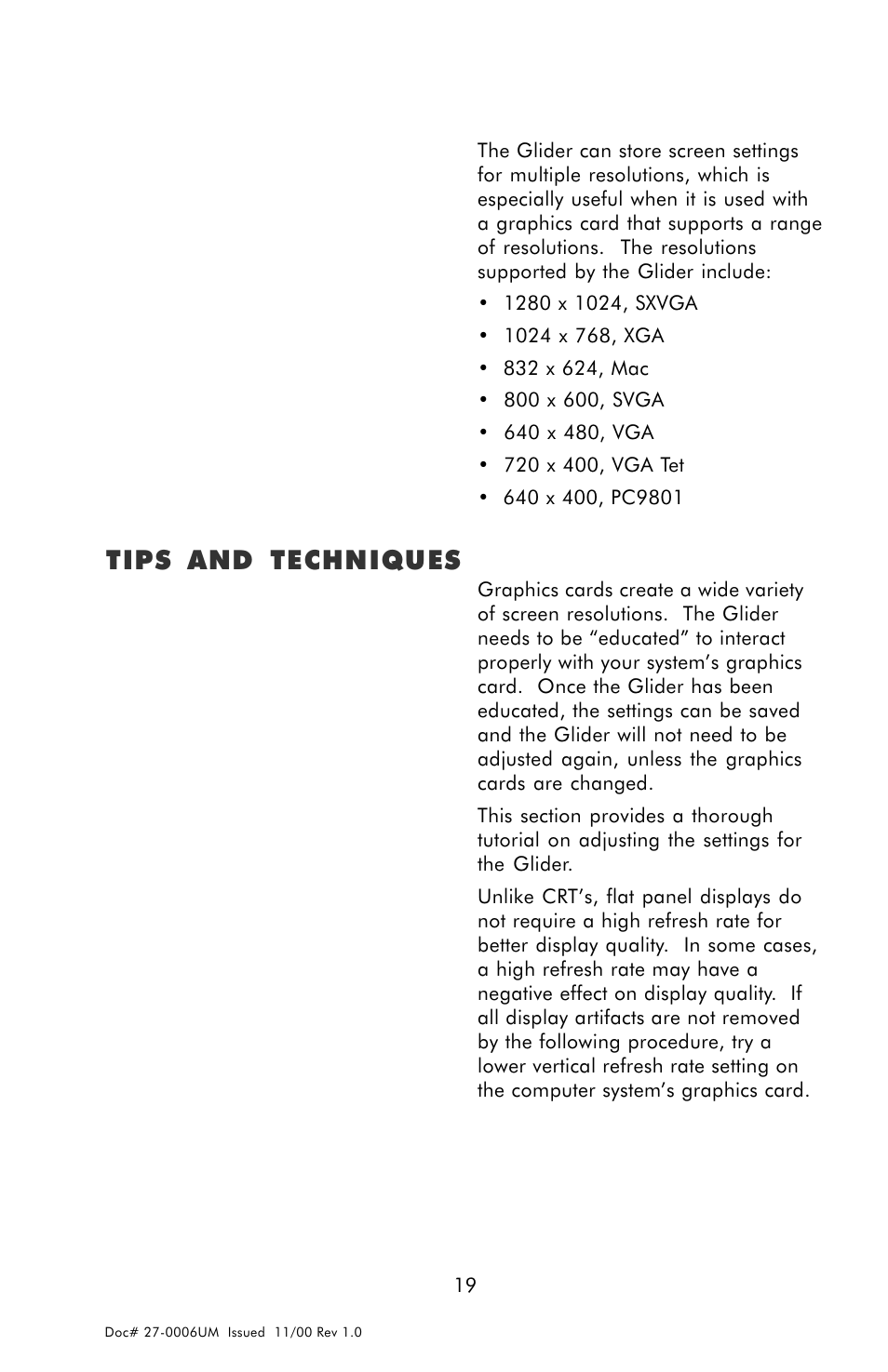 Tips and techniques | Z Microsystems GLIDER 20 User Manual | Page 19 / 35