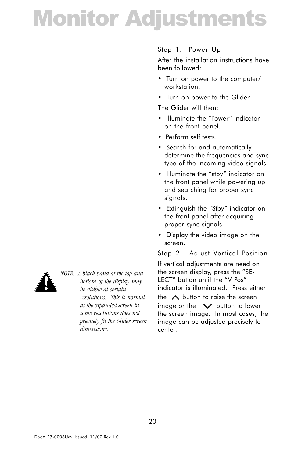 Monitor adjustments | Z Microsystems GLIDER 20 User Manual | Page 20 / 35