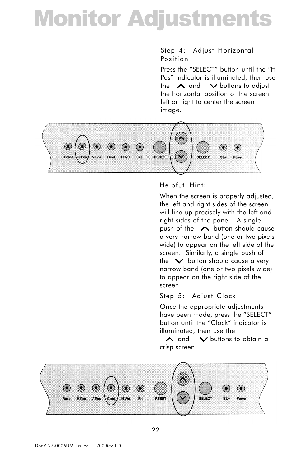 Monitor adjustments | Z Microsystems GLIDER 20 User Manual | Page 22 / 35
