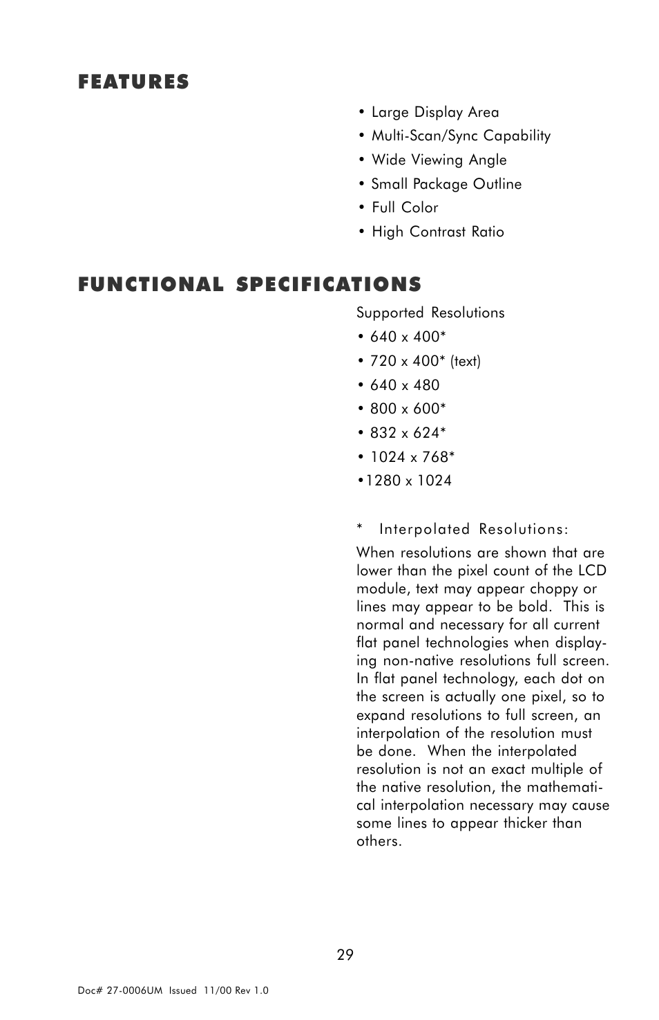 Specifications, Features, Functional specifications | Z Microsystems GLIDER 20 User Manual | Page 29 / 35