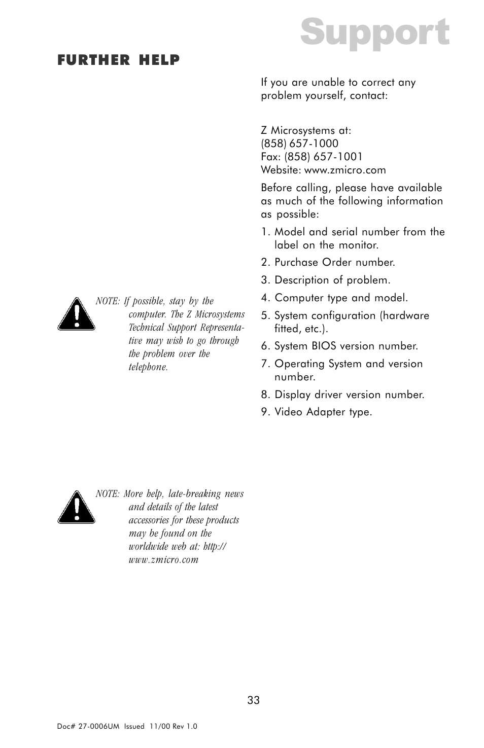 Support, Further help | Z Microsystems GLIDER 20 User Manual | Page 33 / 35