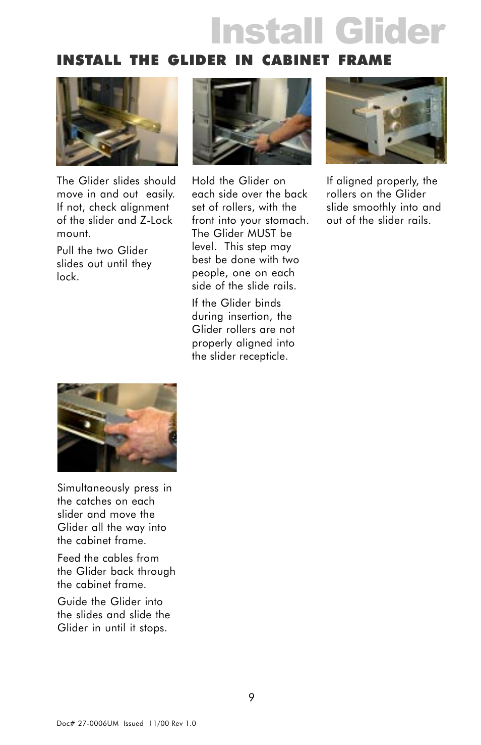 Install the glider in frame, Install glider, Install the glider in cabinet frame | Z Microsystems GLIDER 20 User Manual | Page 9 / 35